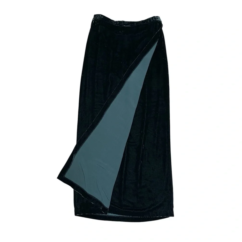 Eileen Fisher Sz Med Wrap Skirt & Top Green Teal Velvet Silk Blend Two Pc Set